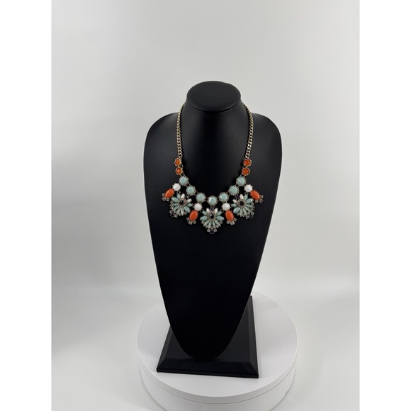 The Unbranded Brand Jewelry - Chunky Bib Statement‎ Necklace Gold Tone Teal Orange White crystal Floral